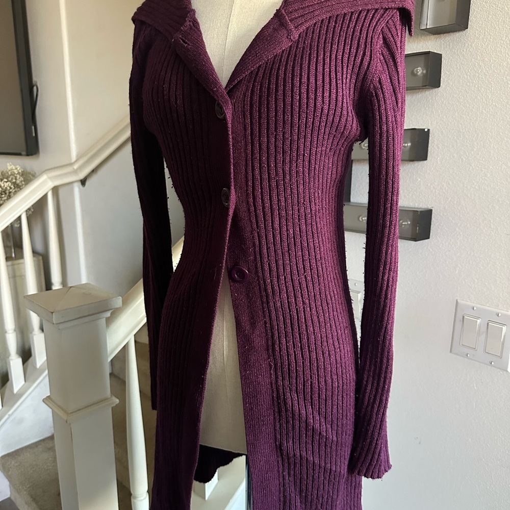 Women's Purple Ribbed Sweater cardigan long sleeve size medium
